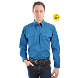 Wedgewood Shirt - Heavy Cotton Drill Half Placket 2-Pockets L/S Shirt