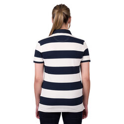 White and Dark Navy Womens Rachel Stripe Short Sleeve Polo