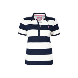 White and Dark Navy Womens Rachel Stripe Short Sleeve Polo